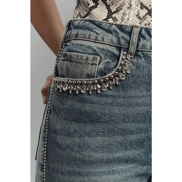 Anthropologie Pilcro Austyn High Rise Wide Leg Rhinestone Embellished Denim Jean - Picture 4 of 16